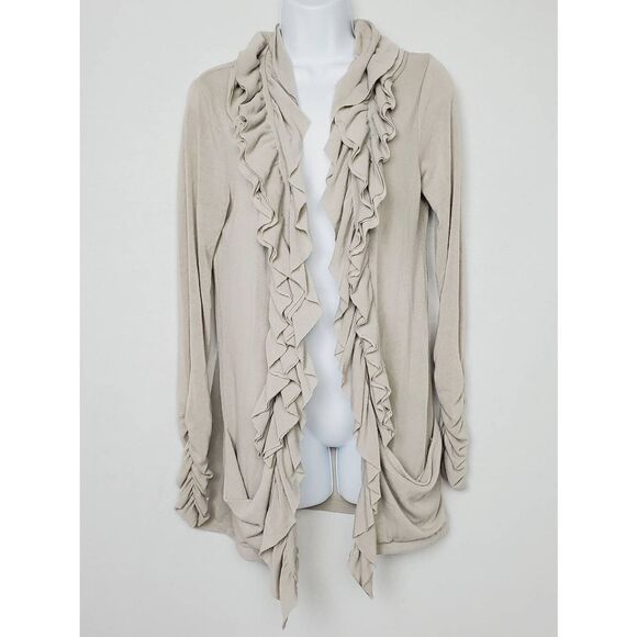 Studio Y Taupe Ruffle Open Front Cardigan M - Picture 1 of 8
